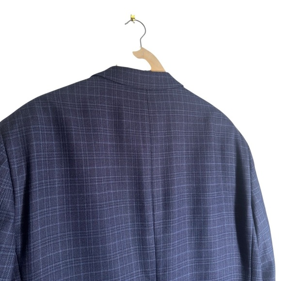 Paul Fredrick Sport Coat Blazer Mens 46 L Plaid Blue Classic Fit Wool Silk Linen - Picture 7 of 8